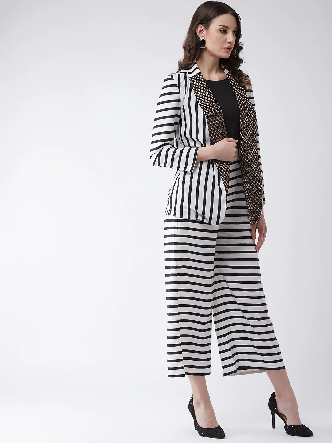 PANNKH Black & White Stripes Jumpsuit With Blazer