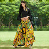 PANNKH Embroidered Crop Top With Yellow Picasso Printed Skirt