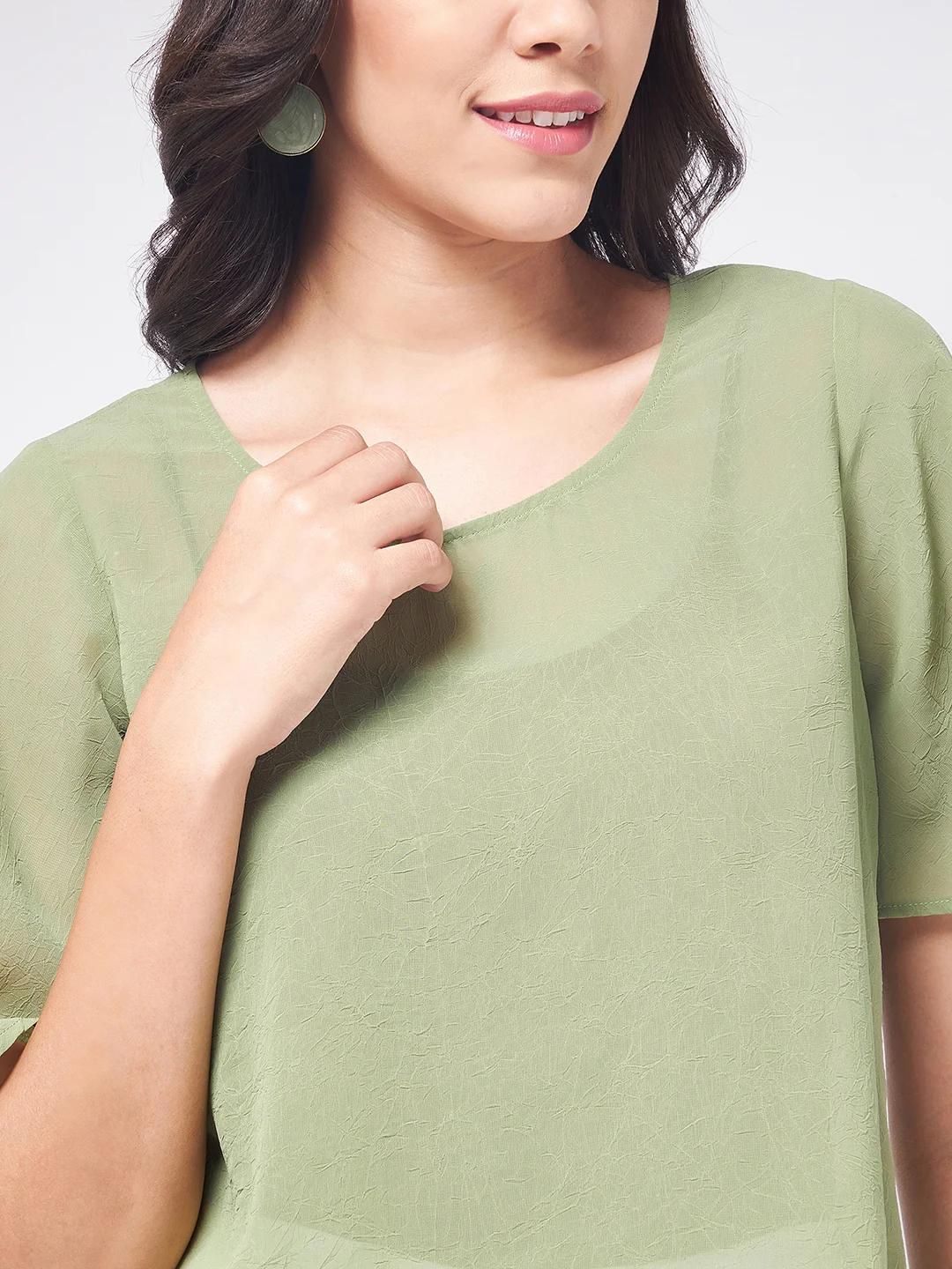 PANNKH Flaunt Yourself In Solid Sheer Green Top