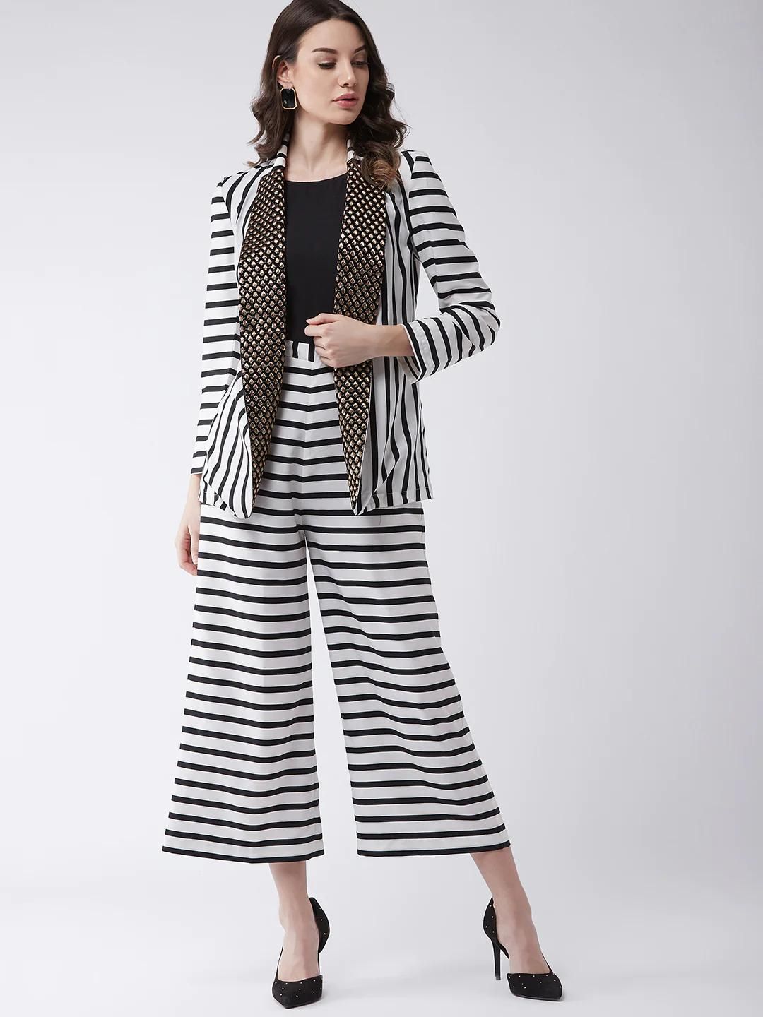 PANNKH Black & White Stripes Jumpsuit With Blazer