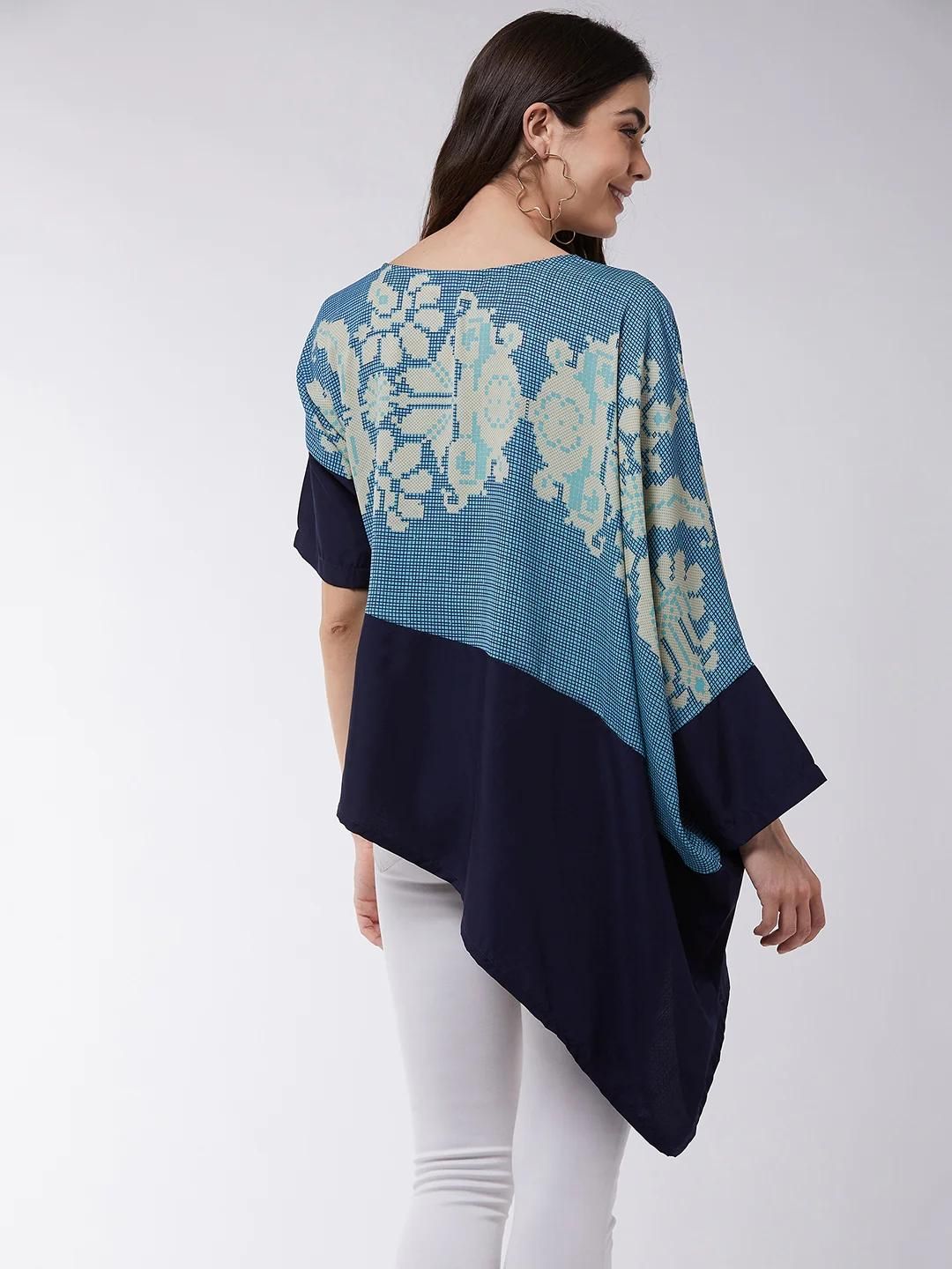 PANNKH Asymmetric Printed Blue Loose Top