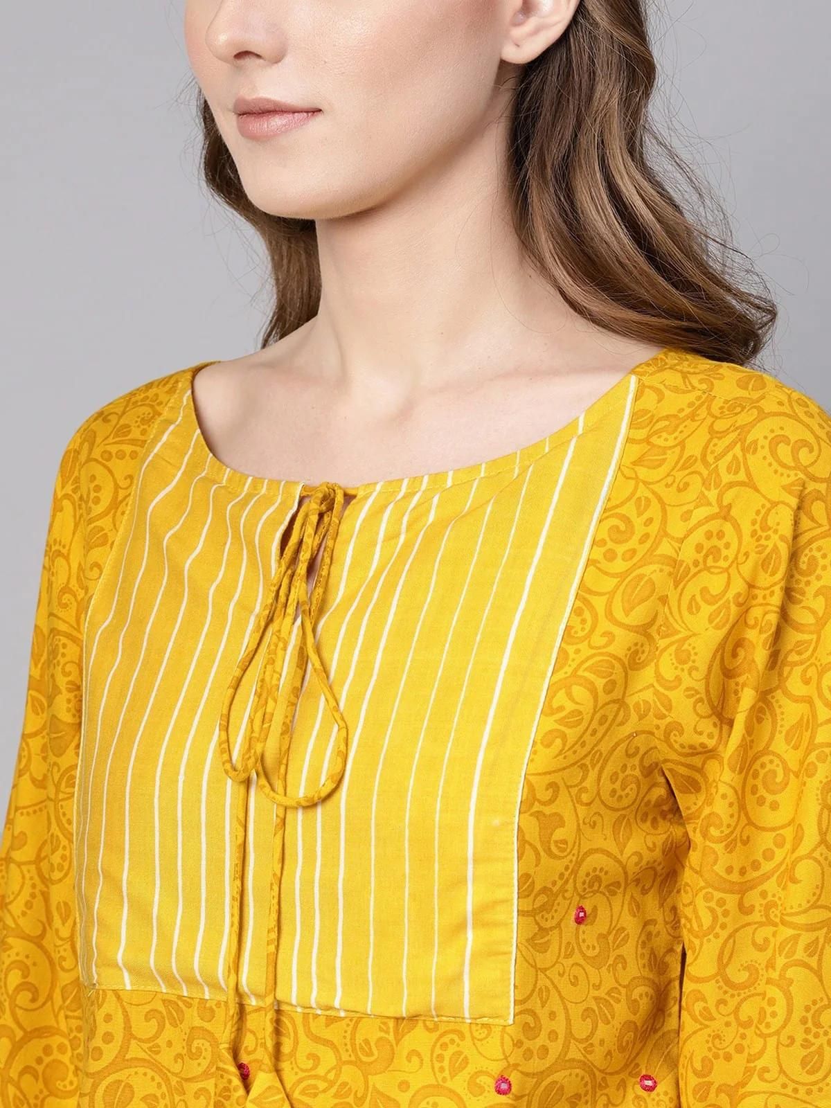 PANNKH Yellow Flamingo Printed Top With Yoke