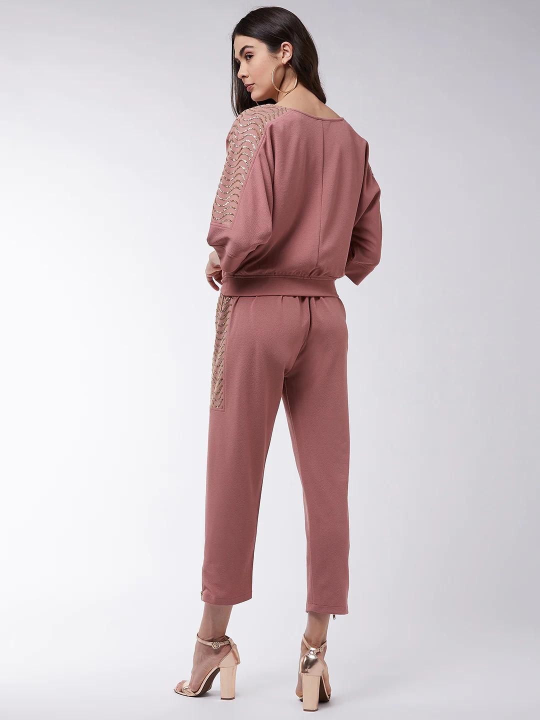 PANNKH Pink Solid Loose Top And Pant Set With Shimmer Details