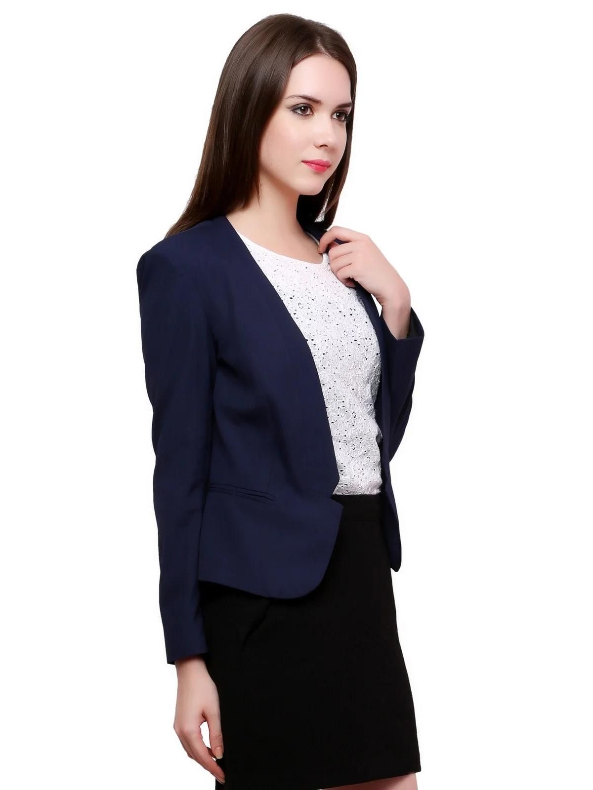 PANNKH Womens Blue Solid Blazer