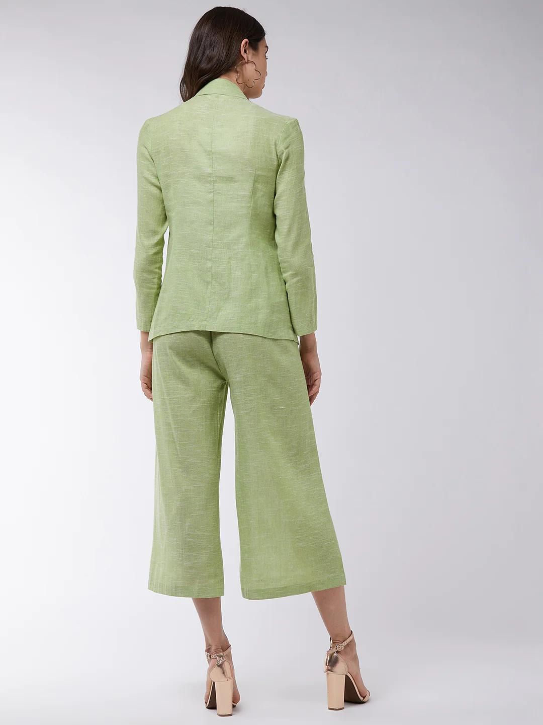 PANNKH Green Solid Pastel Blazer And Pant Set