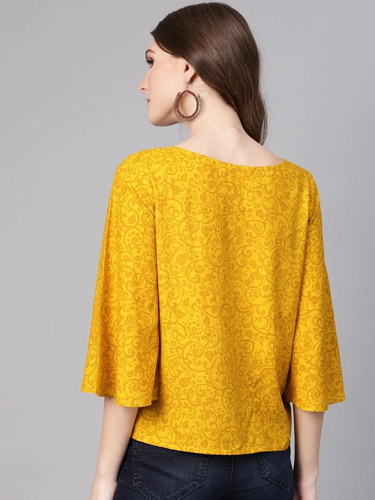 PANNKH Yellow Flamingo Printed Top With Yoke